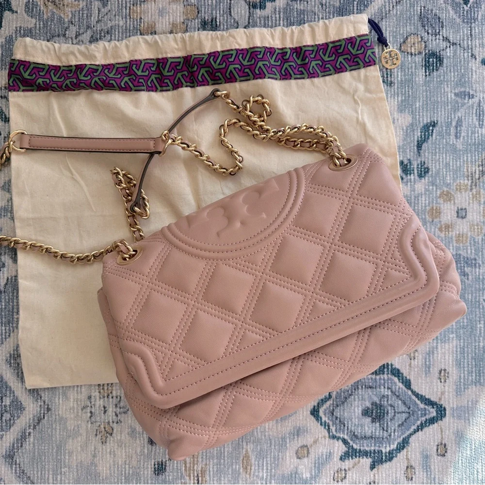 Tory Burch Fleming Soft Quilted Lambskin Leather Shoulder Bag In Pink Moon